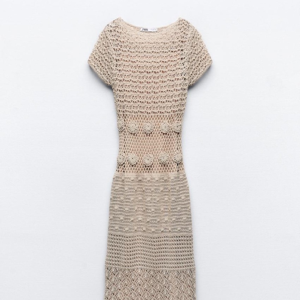 Zara Beige Crochet Midi Dress